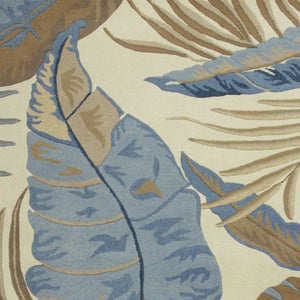 HomeRoots 5' Tropical Botanical Wool Area Rug in Ivory, Blue & Brown - Hand-Tufted Coastal Charm for Any Room 5' X 8' 349818