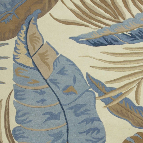 HomeRoots 5' Tropical Botanical Wool Area Rug in Ivory, Blue & Brown - Hand-Tufted Coastal Charm for Any Room 5' X 8' 349818