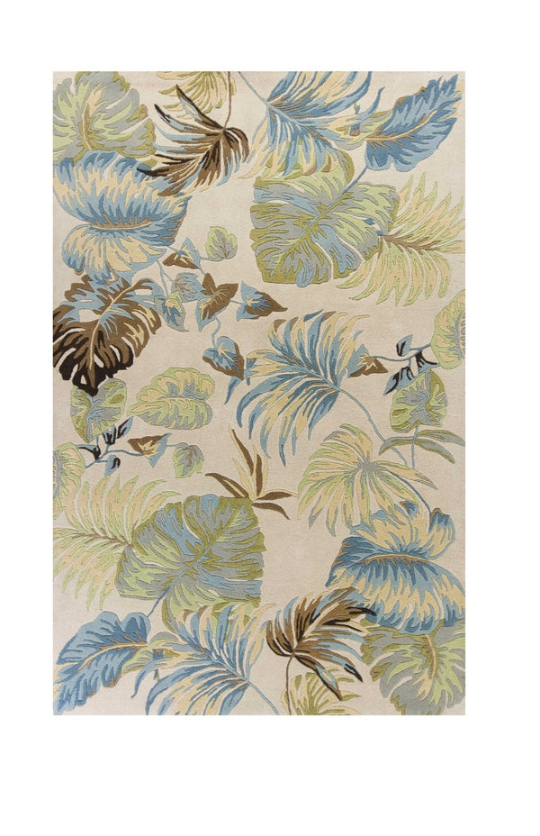 HomeRoots 5' Luxurious Hand-Tufted Wool Area Rug with Botanical Blue Leaves - Organic Elegance for Any Room 5' X 8' 349819