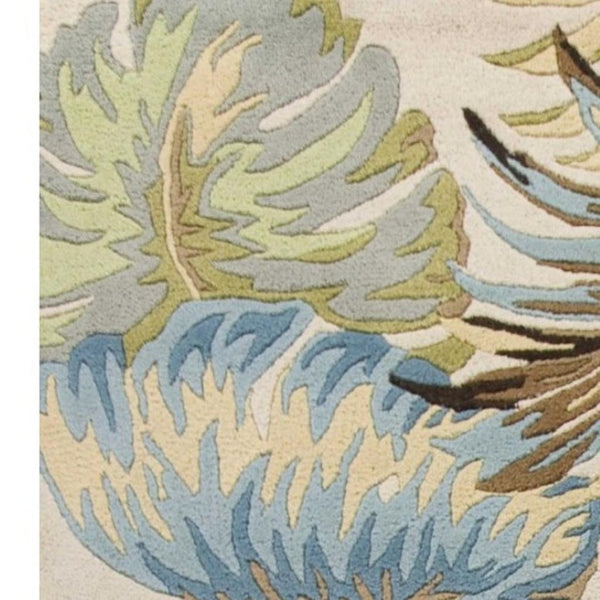 HomeRoots 5' Luxurious Hand-Tufted Wool Area Rug with Botanical Blue Leaves - Organic Elegance for Any Room 5' X 8' 349819