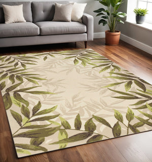 HomeRoots 5' Hand-Tufted Wool Area Rug with Elegant Ivory and Green Botanical Design for Cozy Interiors 5' X 8' 349821