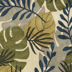 HomeRoots 5' Luxurious Wool Botanical Leaves Area Rug - Hand-Tufted Ivory, Green & Blue for Cozy Spaces 5' X 8' 349822