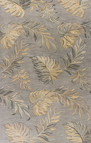 HomeRoots 5' Elegant Gray and Taupe Hand-Tufted Wool Area Rug with Botanical Leaves for Cozy Living Spaces 5' X 8' 349823