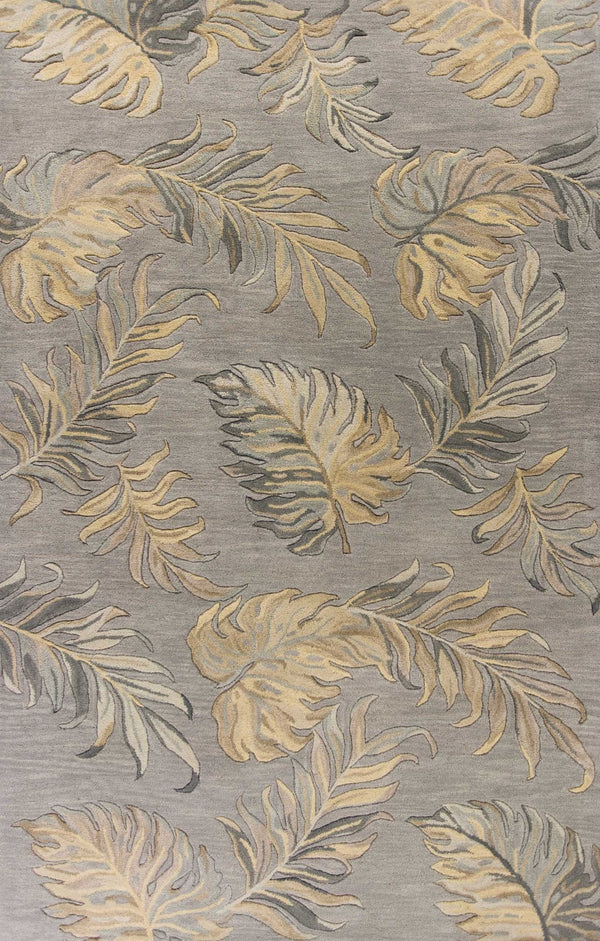 HomeRoots 5' Elegant Gray and Taupe Hand-Tufted Wool Area Rug with Botanical Leaves for Cozy Living Spaces 5' X 8' 349823
