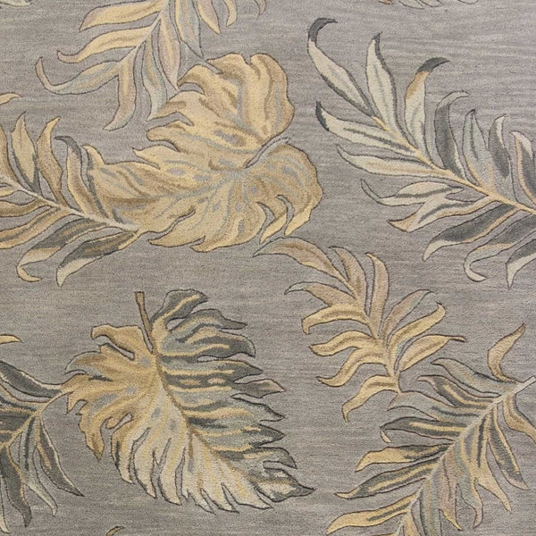 HomeRoots 5' Elegant Gray and Taupe Hand-Tufted Wool Area Rug with Botanical Leaves for Cozy Living Spaces 5' X 8' 349823