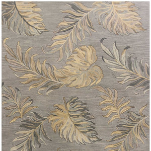 HomeRoots 5' Elegant Gray and Taupe Hand-Tufted Wool Area Rug with Botanical Leaves for Cozy Living Spaces 5' X 8' 349823