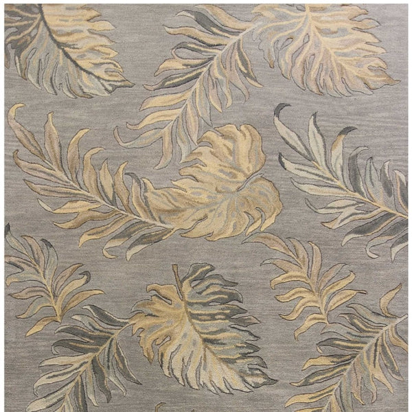 HomeRoots 5' Elegant Gray and Taupe Hand-Tufted Wool Area Rug with Botanical Leaves for Cozy Living Spaces 5' X 8' 349823