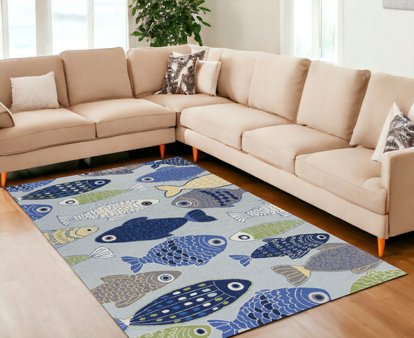 Homeroots 7' X 9'  Polyester Light Blue Area Rug  Polyester 349825
