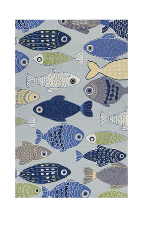 HomeRoots 7' Coastal Fish Hand-Tufted Area Rug in Blue, Ivory & Green – Durable, Stylish Comfort for Any Space 7' X 9' 349825