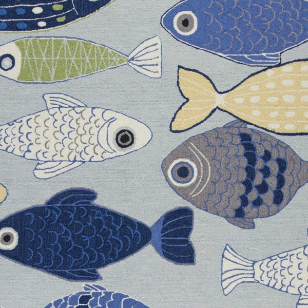 HomeRoots 7' Coastal Fish Hand-Tufted Area Rug in Blue, Ivory & Green – Durable, Stylish Comfort for Any Space 7' X 9' 349825