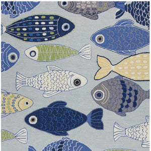 HomeRoots 7' Coastal Fish Hand-Tufted Area Rug in Blue, Ivory & Green – Durable, Stylish Comfort for Any Space 7' X 9' 349825
