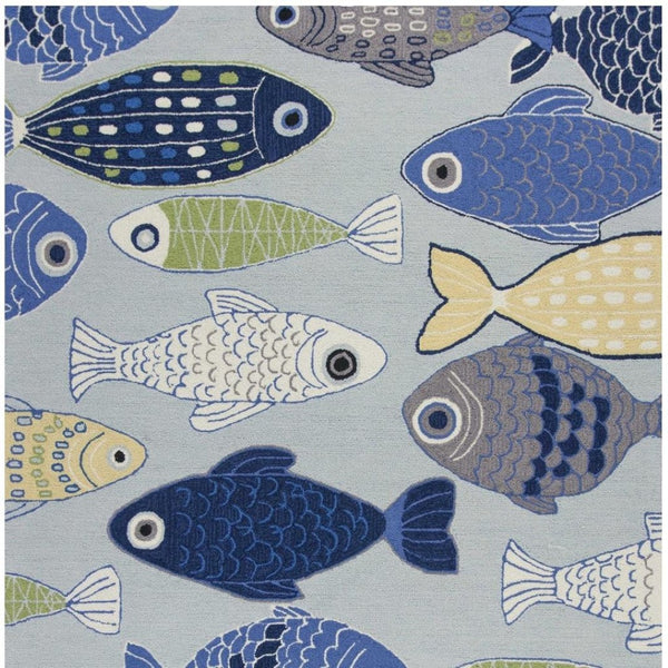 HomeRoots 7' Coastal Fish Hand-Tufted Area Rug in Blue, Ivory & Green – Durable, Stylish Comfort for Any Space 7' X 9' 349825