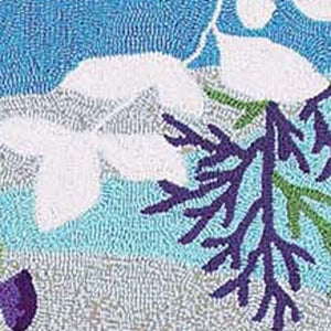 Homeroots 8' X 10' Blue Hand Hooked Marine Life Indoor Area Rug  Polyester 349826