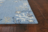 Homeroots 8' X 10' Sea Blue Hand Hooked Bordered Coral Reef Indoor Area Rug  Polyester 349828