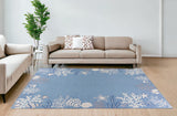 Homeroots 8' X 10' Sea Blue Hand Hooked Bordered Coral Reef Indoor Area Rug  Polyester 349828