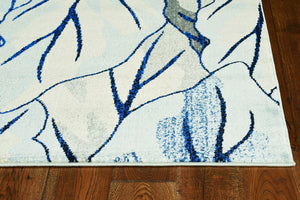HomeRoots 8' Gray and Navy Blue Botanical Leaves Area Rug - Stylish, Durable, and Perfect for Any Room Decor 8' X 11' 349844