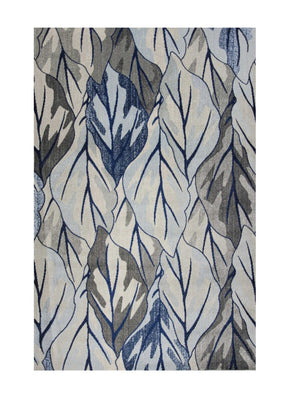 HomeRoots 8' Gray and Navy Blue Botanical Leaves Area Rug - Stylish, Durable, and Perfect for Any Room Decor 8' X 11' 349844