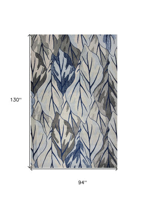 HomeRoots 8' Gray and Navy Blue Botanical Leaves Area Rug - Stylish, Durable, and Perfect for Any Room Decor 8' X 11' 349844