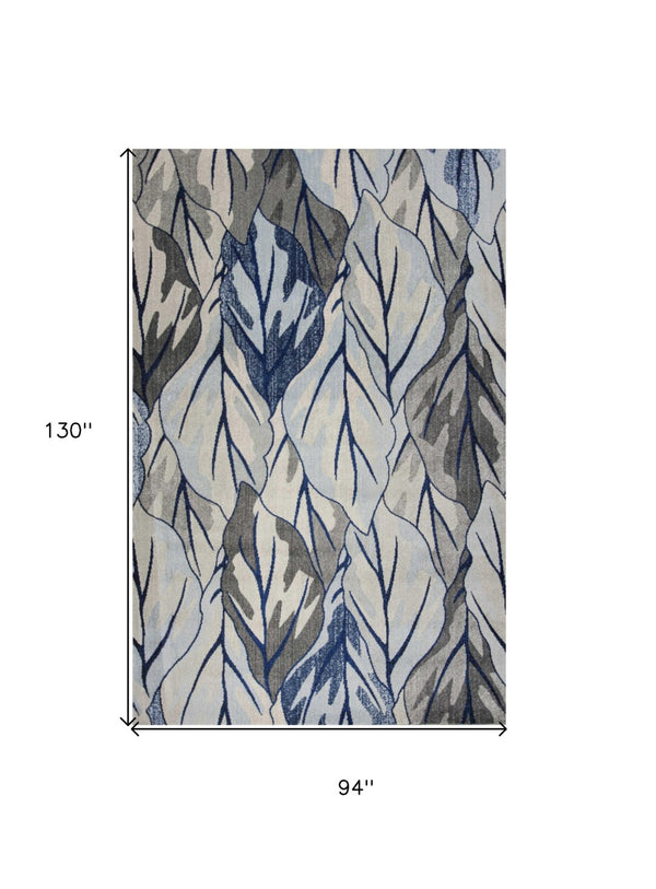 HomeRoots 8' Gray and Navy Blue Botanical Leaves Area Rug - Stylish, Durable, and Perfect for Any Room Decor 8' X 11' 349844