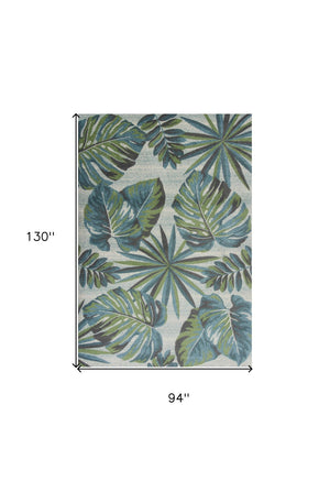 HomeRoots 7' Tropical Botanical Area Rug in Beige, Teal & Green - Stylish, Durable, Perfect for Modern Spaces 7' X 10' 349845