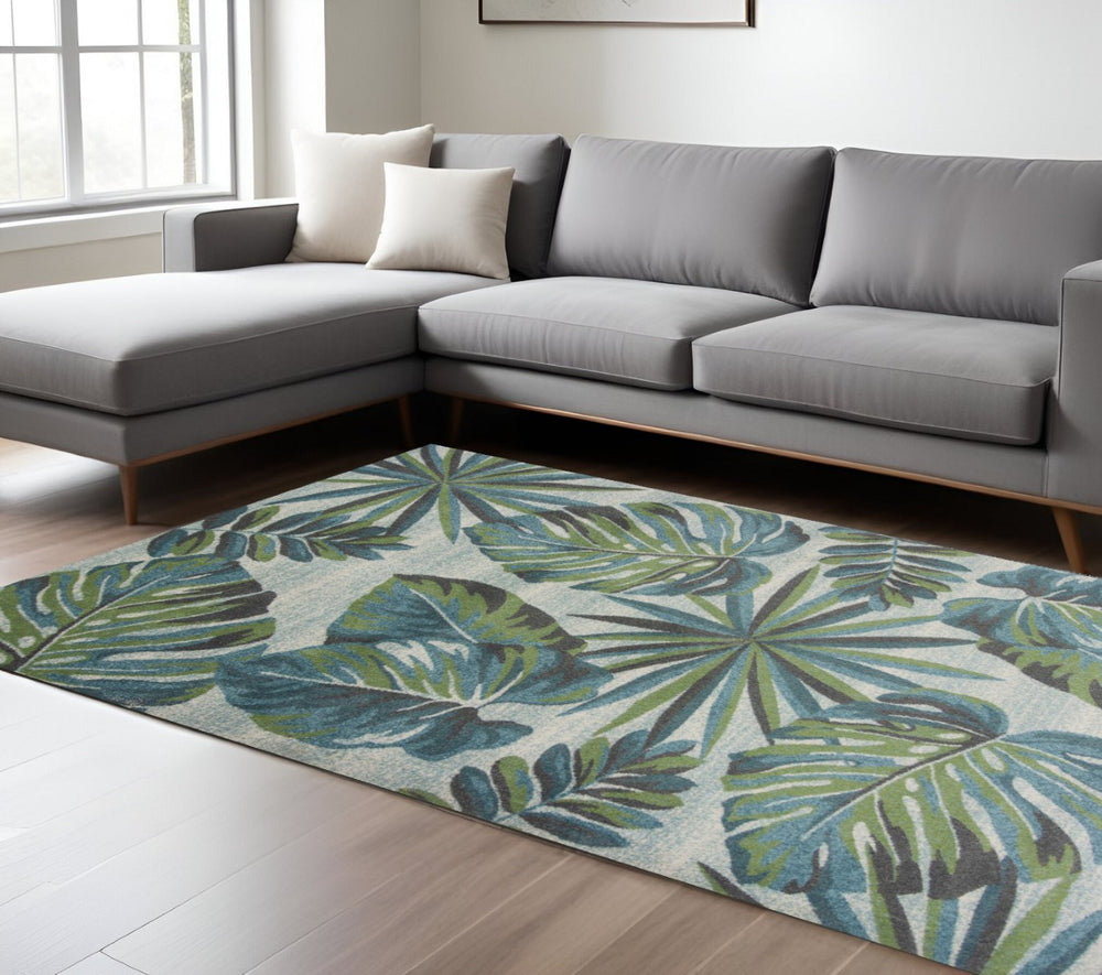 HomeRoots 7' Tropical Botanical Area Rug in Beige, Teal & Green - Stylish, Durable, Perfect for Modern Spaces 7' X 10' 349845
