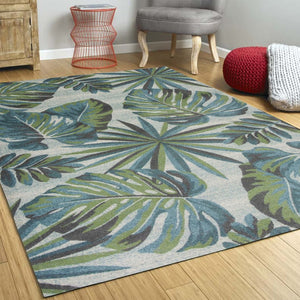 HomeRoots 7' Tropical Botanical Area Rug in Beige, Teal & Green - Stylish, Durable, Perfect for Modern Spaces 7' X 10' 349845