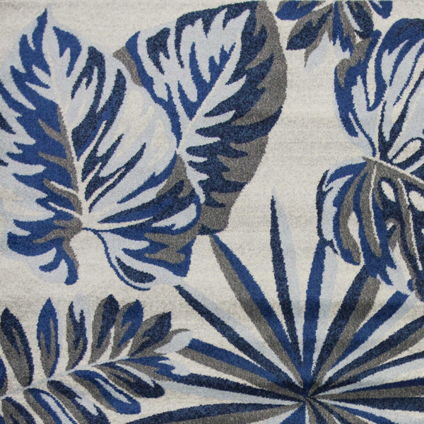 HomeRoots 8' Transform Your Space with a Blue and Gray Botanical Leaves Area Rug for Modern Elegance & Comfort 8' X 11' 349846