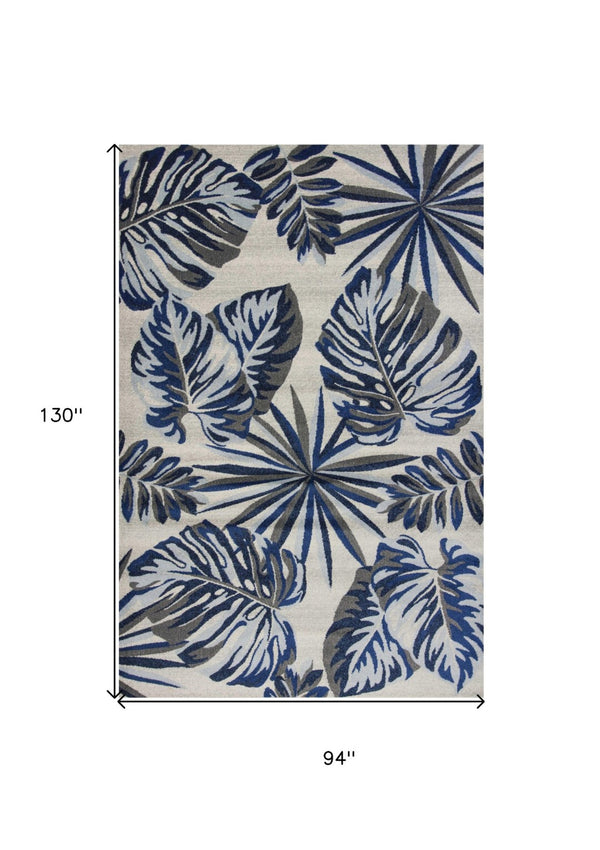 HomeRoots 8' Transform Your Space with a Blue and Gray Botanical Leaves Area Rug for Modern Elegance & Comfort 8' X 11' 349846