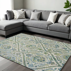 HomeRoots 7' Bold Green, Ivory & Teal Medallion Area Rug - Stylish, Durable, and Low-Maintenance for Any Room 7' X 10' 349847