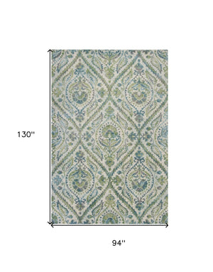 HomeRoots 7' Bold Green, Ivory & Teal Medallion Area Rug - Stylish, Durable, and Low-Maintenance for Any Room 7' X 10' 349847