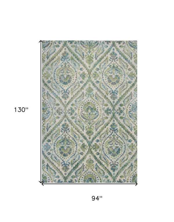 HomeRoots 7' Bold Green, Ivory & Teal Medallion Area Rug - Stylish, Durable, and Low-Maintenance for Any Room 7' X 10' 349847