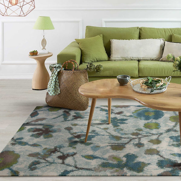 HomeRoots 8' Vibrant Teal Blue Floral Vines Area Rug - Durable, Stain-Resistant, Perfect for Homes with Kids & Pets 8' X 11' 349848
