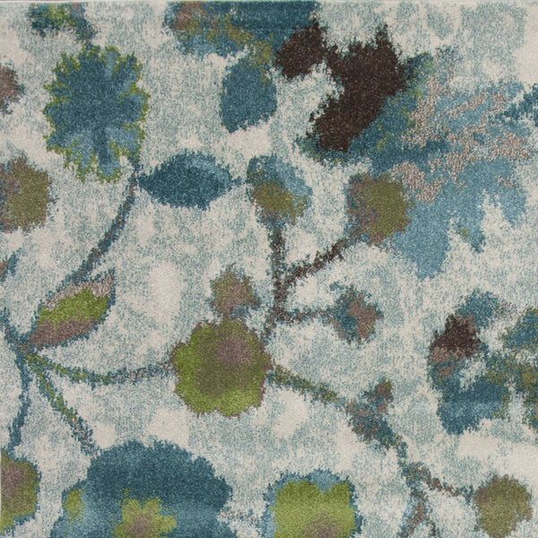 HomeRoots 8' Vibrant Teal Blue Floral Vines Area Rug - Durable, Stain-Resistant, Perfect for Homes with Kids & Pets 8' X 11' 349848