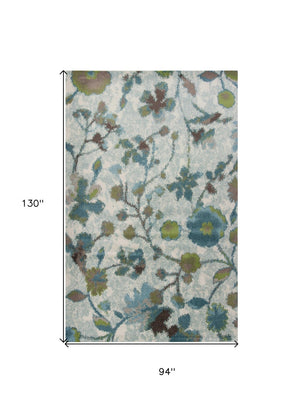 HomeRoots 8' Vibrant Teal Blue Floral Vines Area Rug - Durable, Stain-Resistant, Perfect for Homes with Kids & Pets 8' X 11' 349848