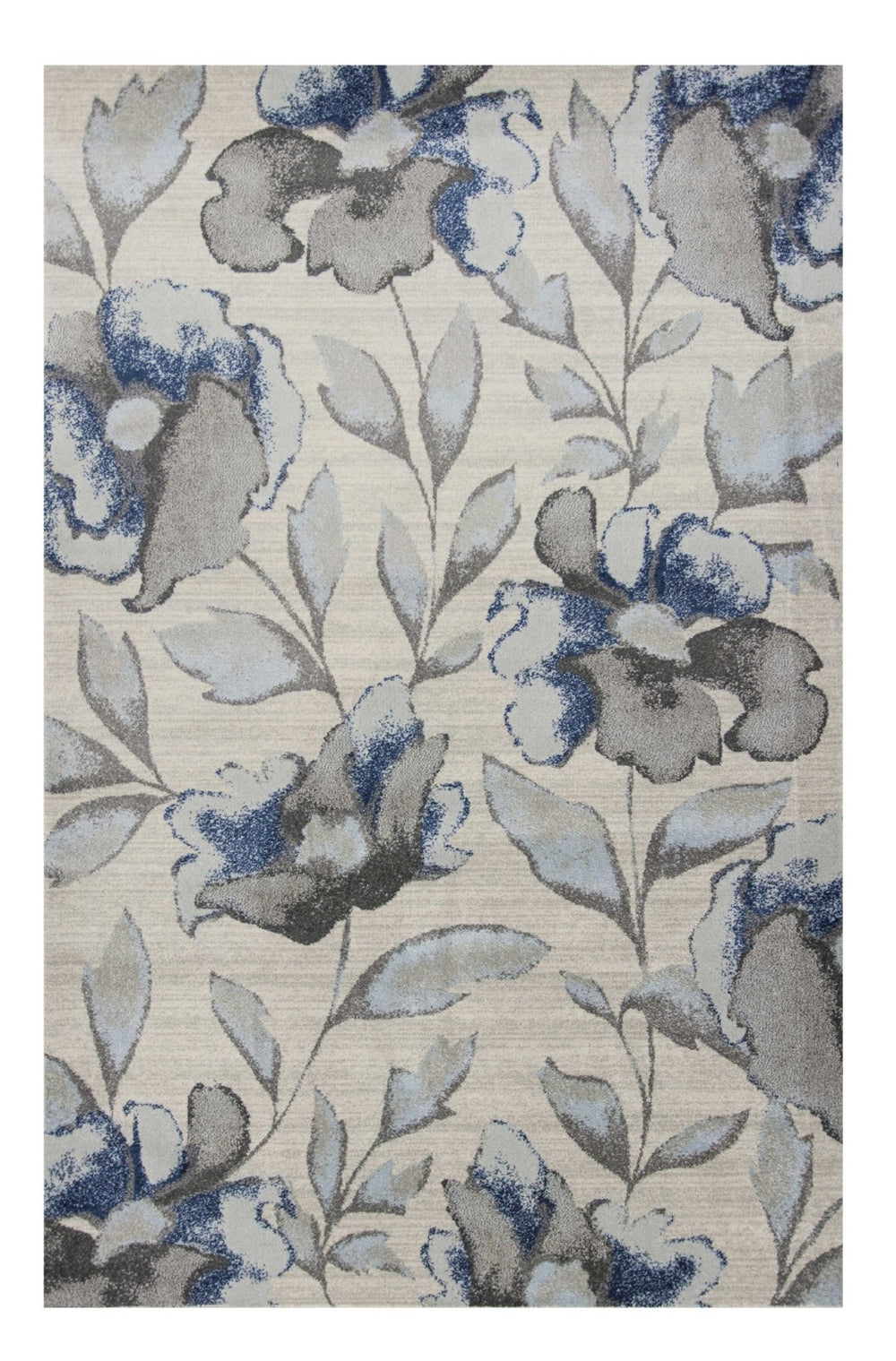 HomeRoots 7' Contemporary Floral Vines Area Rug in Ivory, Blue, and Gray - Elegant Design for Modern Spaces 7' X 10' 349849