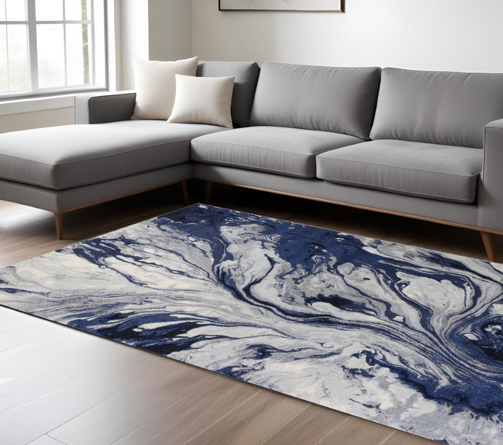 HomeRoots 7' Modern Abstract Area Rug in Blue-Gray and Ivory - Durable, Easy-Clean Design for Any Space 7' X 10' 349856