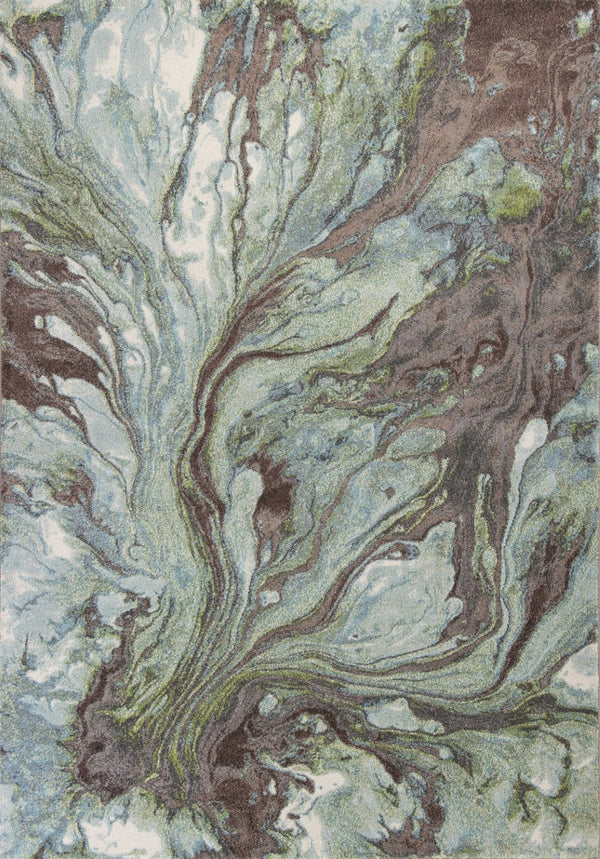 HomeRoots 7' Abstract Area Rug in Calming Green & Brown Tones - Durable, Stylish, Perfect for High-Traffic Spaces 7' X 10' 349858