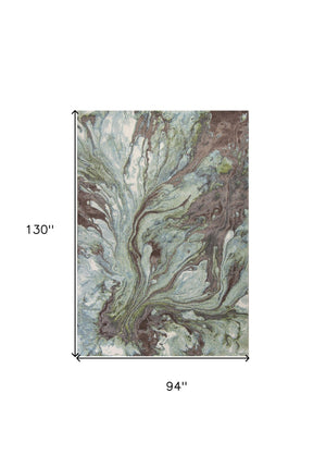 HomeRoots 7' Abstract Area Rug in Calming Green & Brown Tones - Durable, Stylish, Perfect for High-Traffic Spaces 7' X 10' 349858
