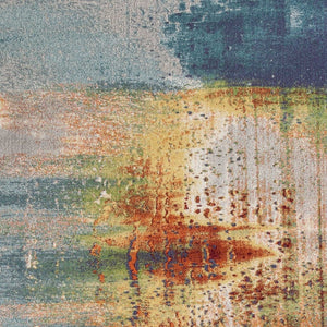 HomeRoots 8' Blue, Rust, and Orange Abstract Area Rug - Modern Design for Durable Living Room Style and Comfort 8' X 11' 349859