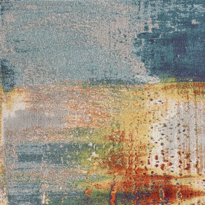 HomeRoots 8' Blue, Rust, and Orange Abstract Area Rug - Modern Design for Durable Living Room Style and Comfort 8' X 11' 349859