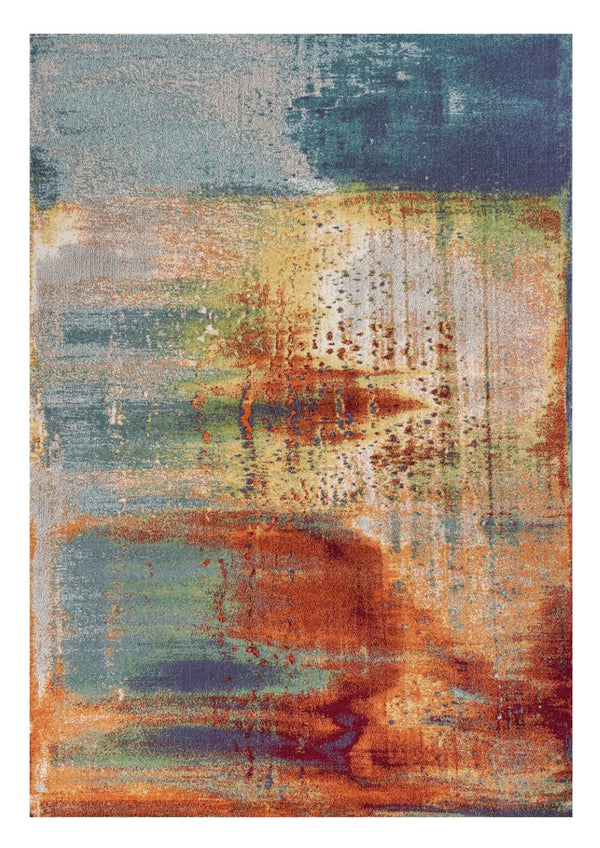 HomeRoots 8' Blue, Rust, and Orange Abstract Area Rug - Modern Design for Durable Living Room Style and Comfort 8' X 11' 349859