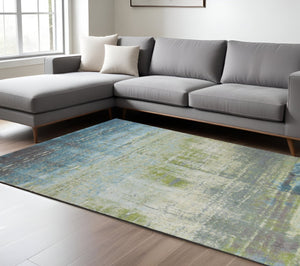 HomeRoots 7' Modern Abstract Area Rug in Blue and Green - Soft, Durable, Stain-Resistant for High-Traffic Areas 7' X 10' 349860