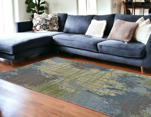 HomeRoots 8' Contemporary Green Blue Abstract Area Rug - Durable Machine Woven Design for Modern Interiors 8' X 11' 349861