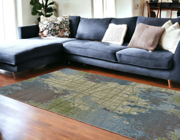 HomeRoots 8' Contemporary Green Blue Abstract Area Rug - Durable Machine Woven Design for Modern Interiors 8' X 11' 349861