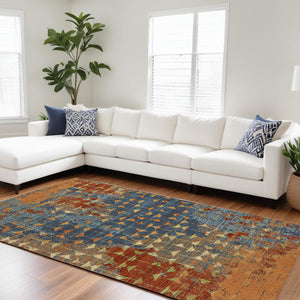 Homeroots 7' X 10' Blue And Orange Area Rug  Polypropylene 349862