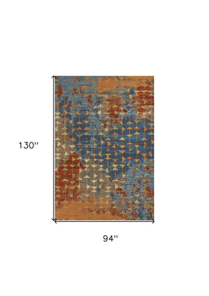 Homeroots 7' X 10' Blue And Orange Area Rug  Polypropylene 349862