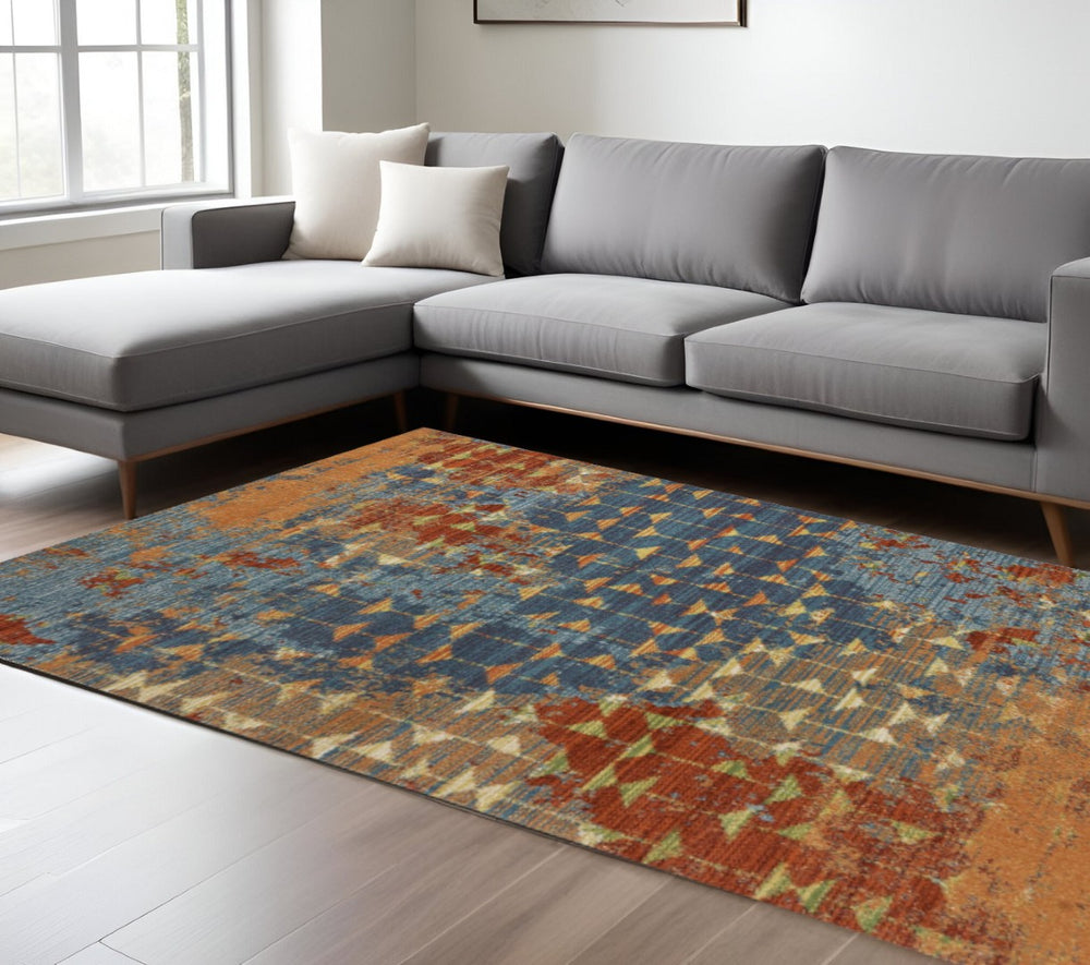 HomeRoots 7' Bold Blue, Red & Orange Abstract Area Rug - Durable, Stylish, Perfect for Modern Living Spaces 7' X 10' 349862