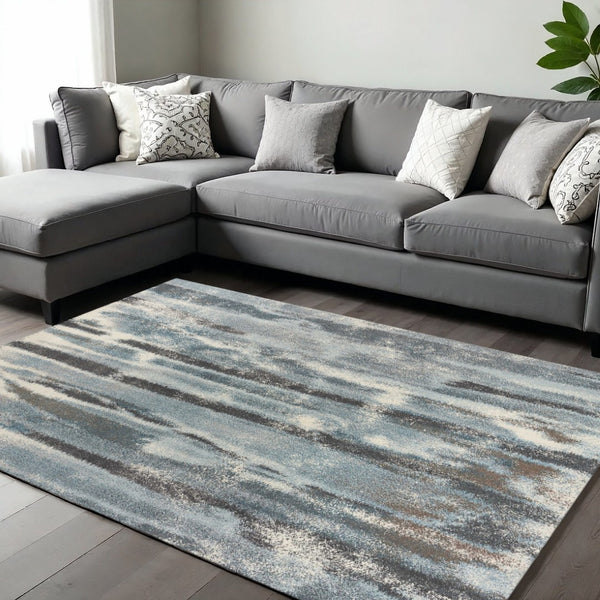 HomeRoots 7' Teal Blue & White Abstract Distressed Area Rug - Modern Style, Durable, Stain-Resistant & Easy Care 7' X 10' 349864