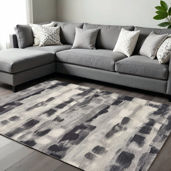 HomeRoots 8' Abstract Area Rug in Gray, Black & Ivory - Modern Design for Sophisticated Home Décor and Comfort 8' X 11' 349865