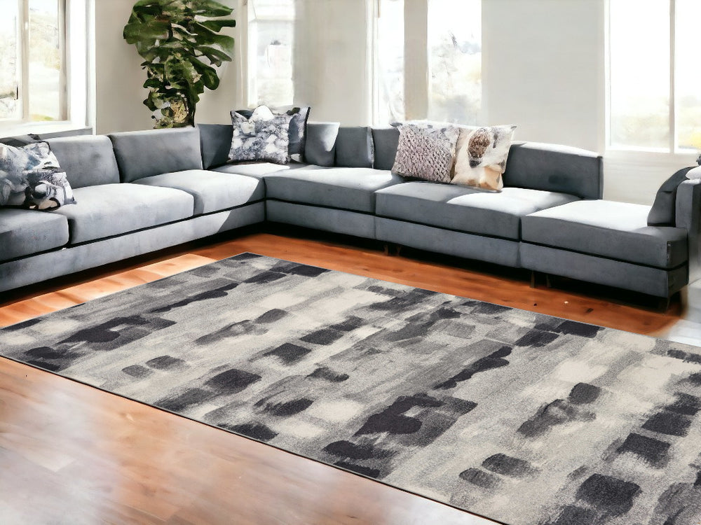 Homeroots 8' X 11' Shades Of Grey Machine Woven Abstract Brushstroke Indoor Area Rug  Polypropylene 349865